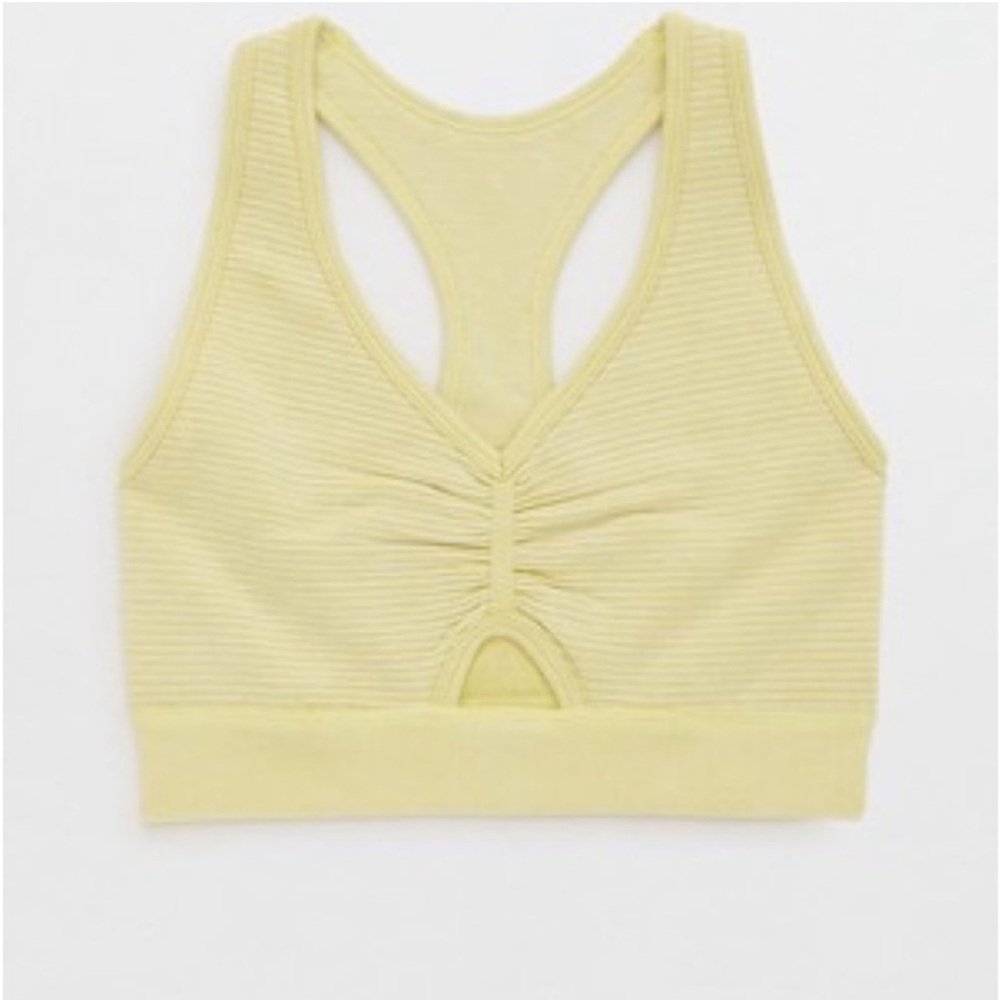 Aerie Offline Seamless Ribbed Totally Textured Sports Bra  Keyhole Citron Yellow